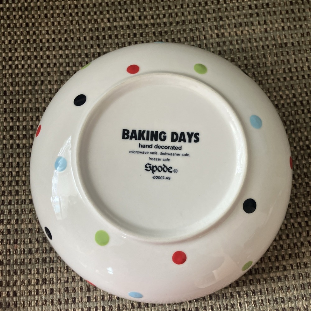 SPODE BAKING DAYS BOWL WHITE w/ Multicolor Polka Dots Hand Decorated 2007 - Picture 4 of 4
